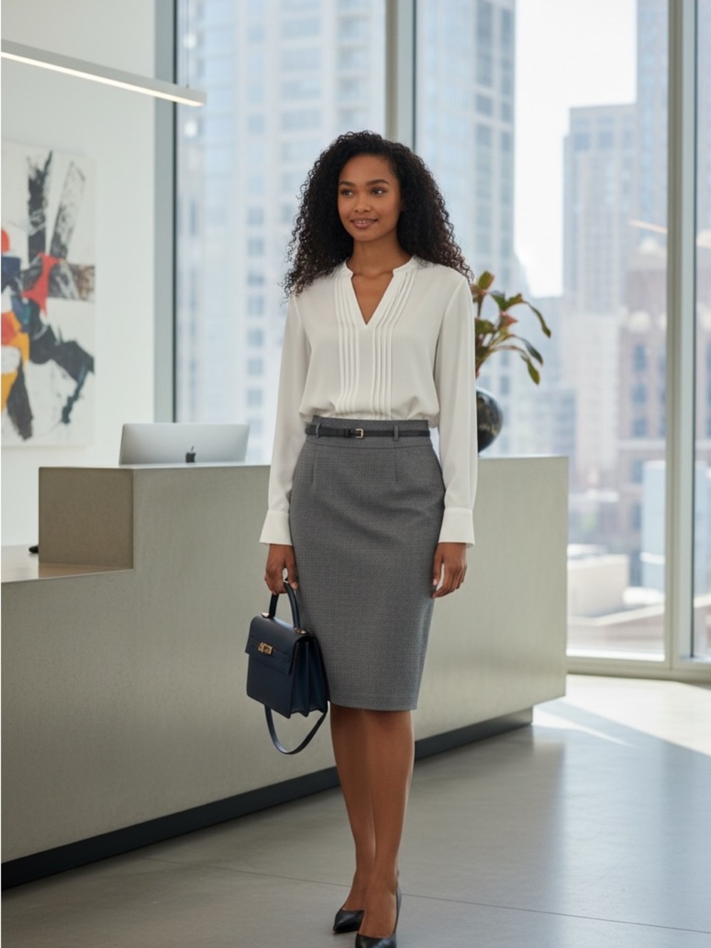 Apt 9 Gray Pencil Skirt Size 14 Belted Lined Career Office Business Classic